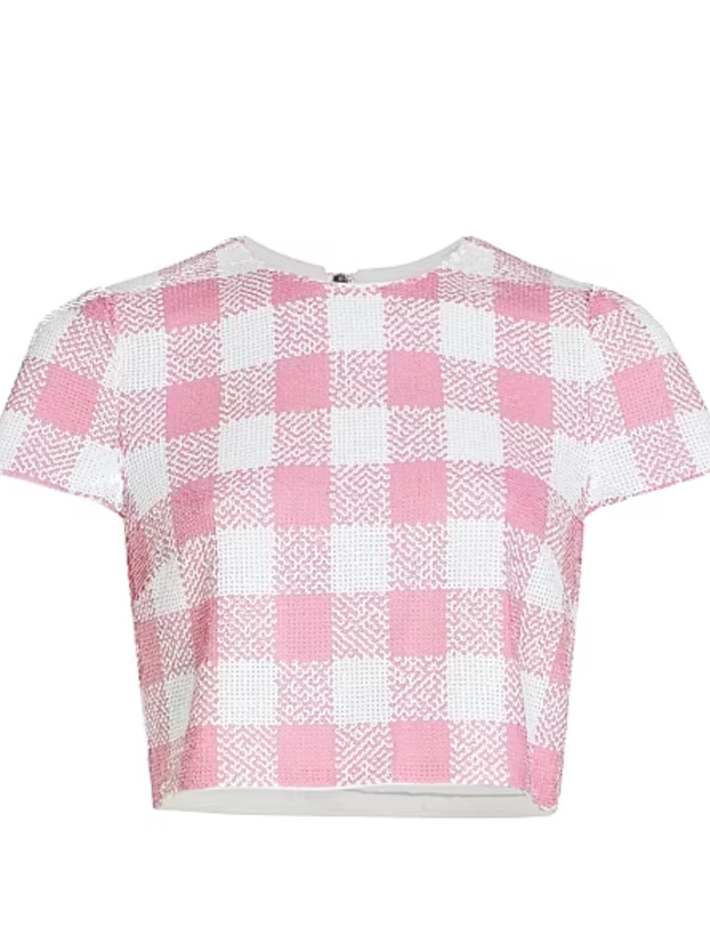Toccin Elena Sequined Check Crop Top In Pink Ivory Size 2 New With Tags